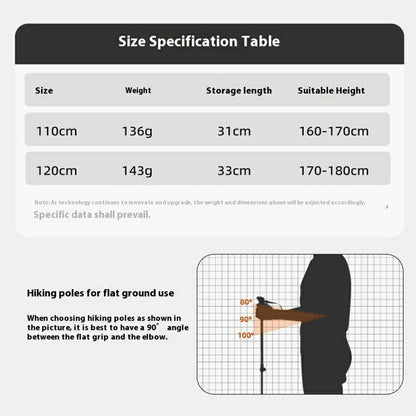 KODENOR 1Pc 110cm Outdoor Professional Trekking Pole Carbon Fiber Foldable Hiking Stick for Mountaineering