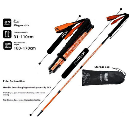 KODENOR 1Pc 110cm Outdoor Professional Trekking Pole Carbon Fiber Foldable Hiking Stick for Mountaineering