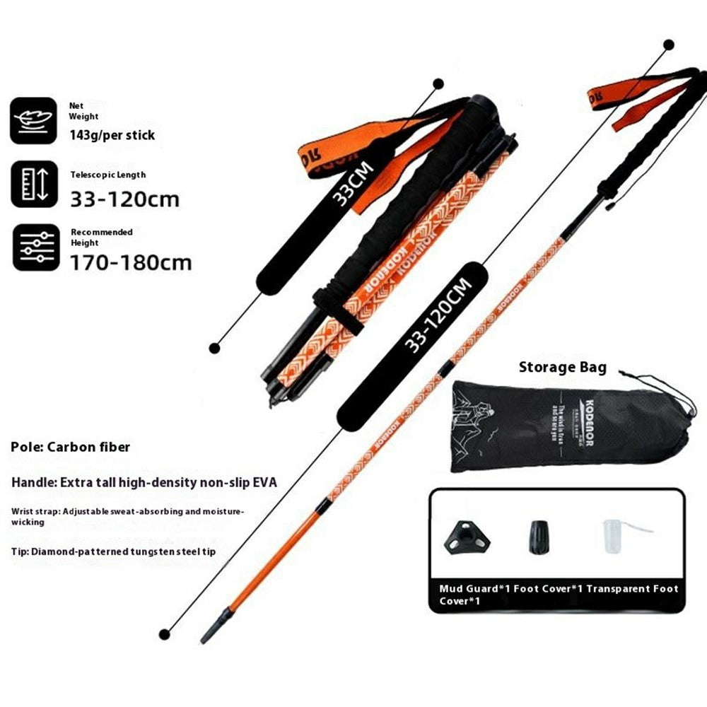 KODENOR 1Pc 120cm Outdoor Professional Trekking Pole Carbon Fiber Foldable Hiking Stick for Mountaineering