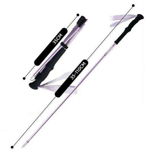 KODENOR 1Pc 110cm Foldable 4-Section Trekking Pole Lightweight Aluminum Alloy Hiking Stick for Mountain Climbing