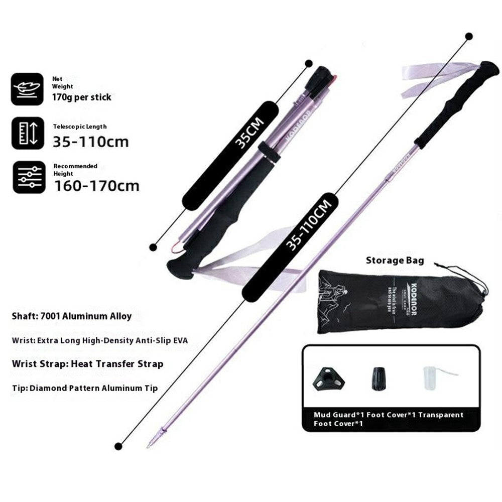 KODENOR 1Pc 110cm Foldable 4-Section Trekking Pole Lightweight Aluminum Alloy Hiking Stick for Mountain Climbing
