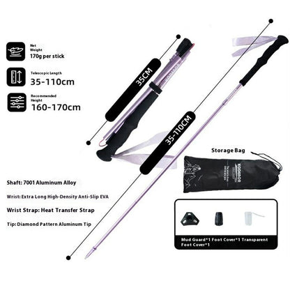 KODENOR 1Pc 110cm Foldable 4-Section Trekking Pole Lightweight Aluminum Alloy Hiking Stick for Mountain Climbing