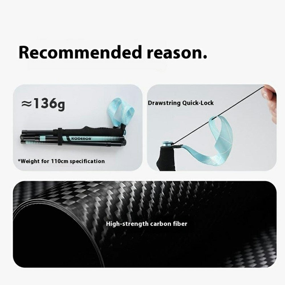 KODENOR 1Pc 110cm Professional Trekking Pole Ultralight Carbon Fiber Quick Lock Foldable Hiking Stick