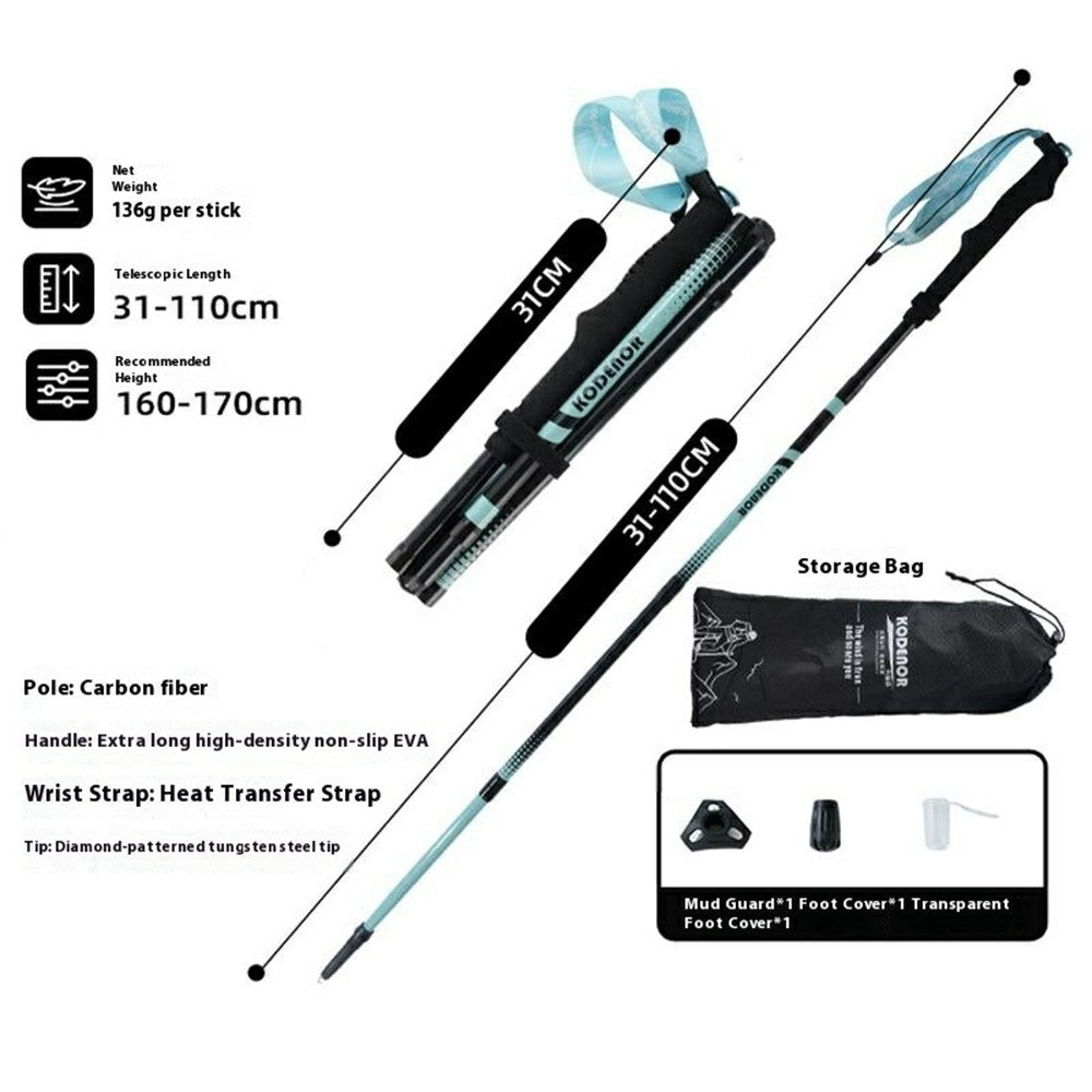 KODENOR 1Pc 110cm Professional Trekking Pole Ultralight Carbon Fiber Quick Lock Foldable Hiking Stick