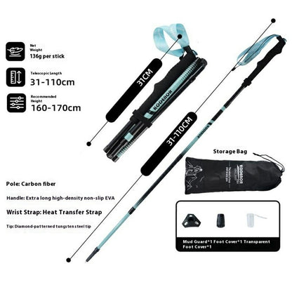 KODENOR 1Pc 110cm Professional Trekking Pole Ultralight Carbon Fiber Quick Lock Foldable Hiking Stick