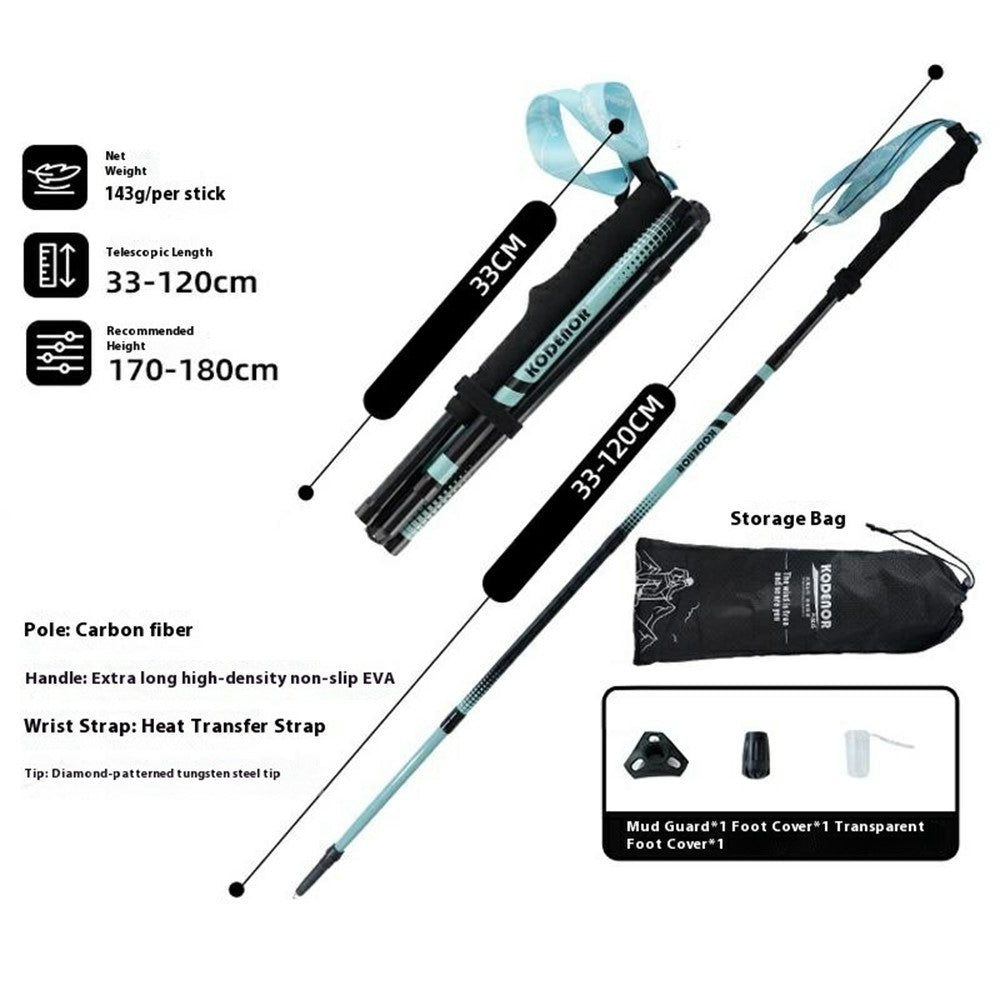 KODENOR 1Pc 120cm Professional Trekking Pole Ultralight Carbon Fiber Quick Lock Foldable Hiking Stick