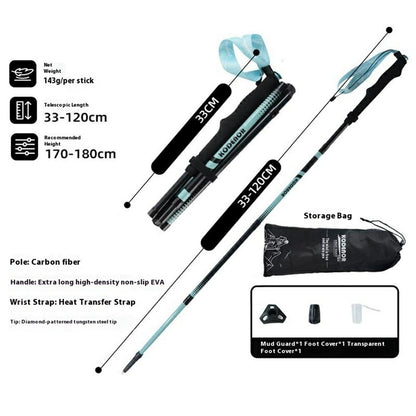 KODENOR 1Pc 120cm Professional Trekking Pole Ultralight Carbon Fiber Quick Lock Foldable Hiking Stick