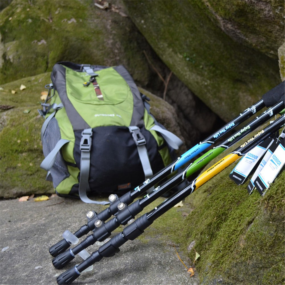KODENOR 2# Carbon Fiber Telescopic Trekking Pole EVA Grip Handle 3-Section Adjustable Walking Stick