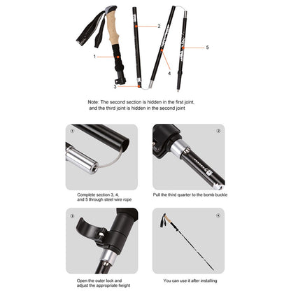 NECASIL N88 Anti-Slip Trekking Pole 33-125 CM Aluminum Alloy Folding Hiking Walking Stick