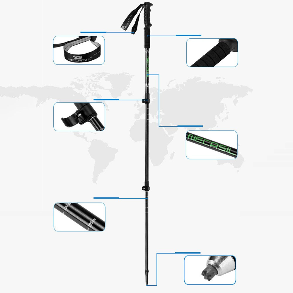 NECASIL G108 62-135CM Outdoor Walking Stick 3-Section Aluminum Alloy Trekking Pole for Camping