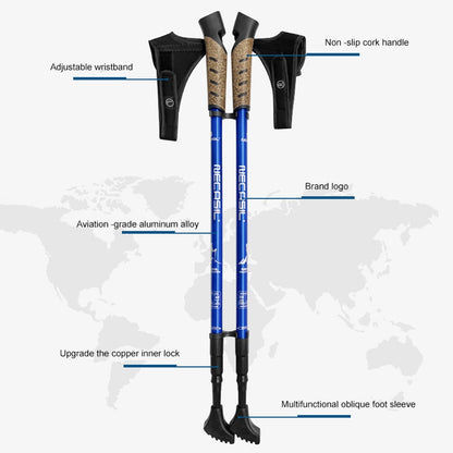 NECASIL G301 2Pcs Aviation Aluminum Alloy Alpenstock 3 Sections Telescopic Pole Embedded Lock Off-Road Hiking Stick