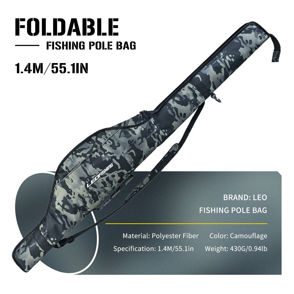 LEO 28247 140CM Fishing Pole Carrying Shoulder Bag Fishing Rod Case Nylon Cloth Storage Pouch Organizer