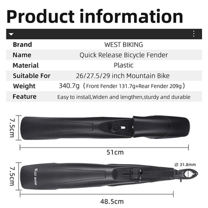 WEST BIKING YP0714026 Bike Mudguard Wheel Protector Bicycles Plastic Mud Fender