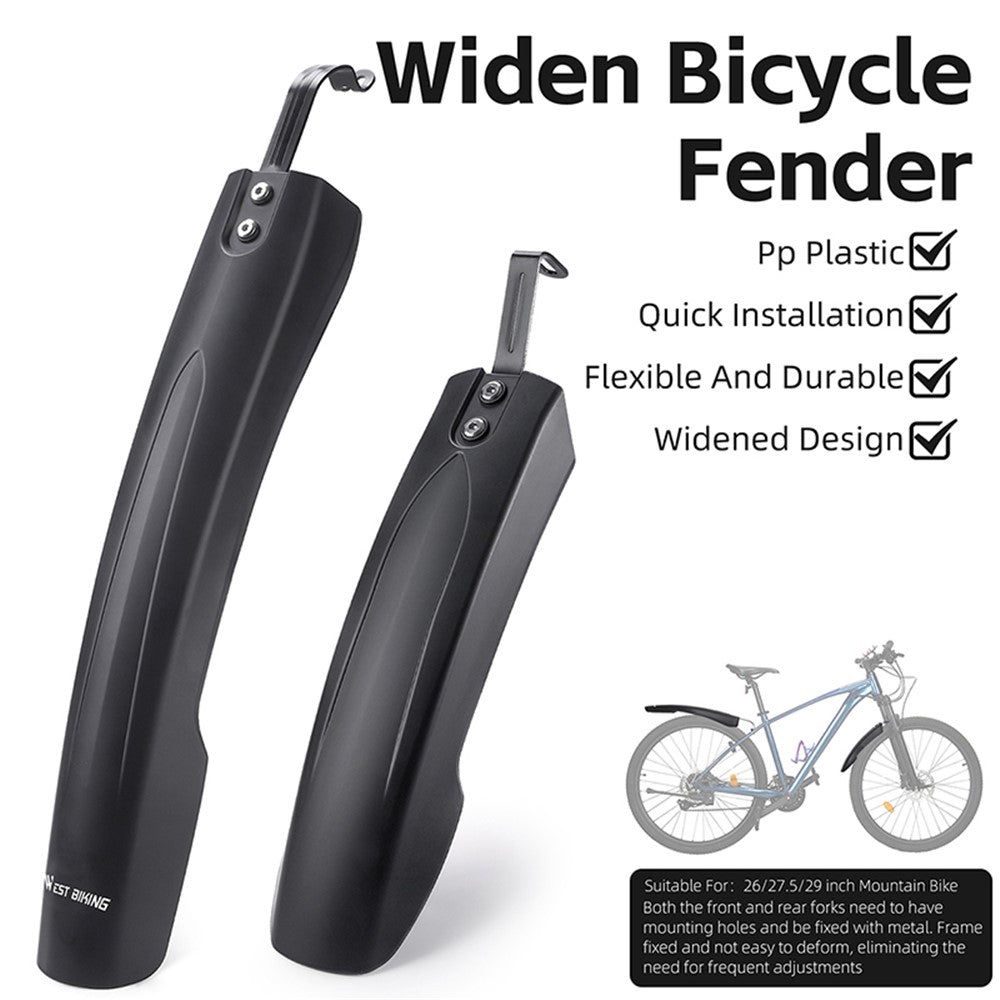 WEST BIKING YP0714027 1 Pair PP Front and Rear Mountain Bike Widened Fenders