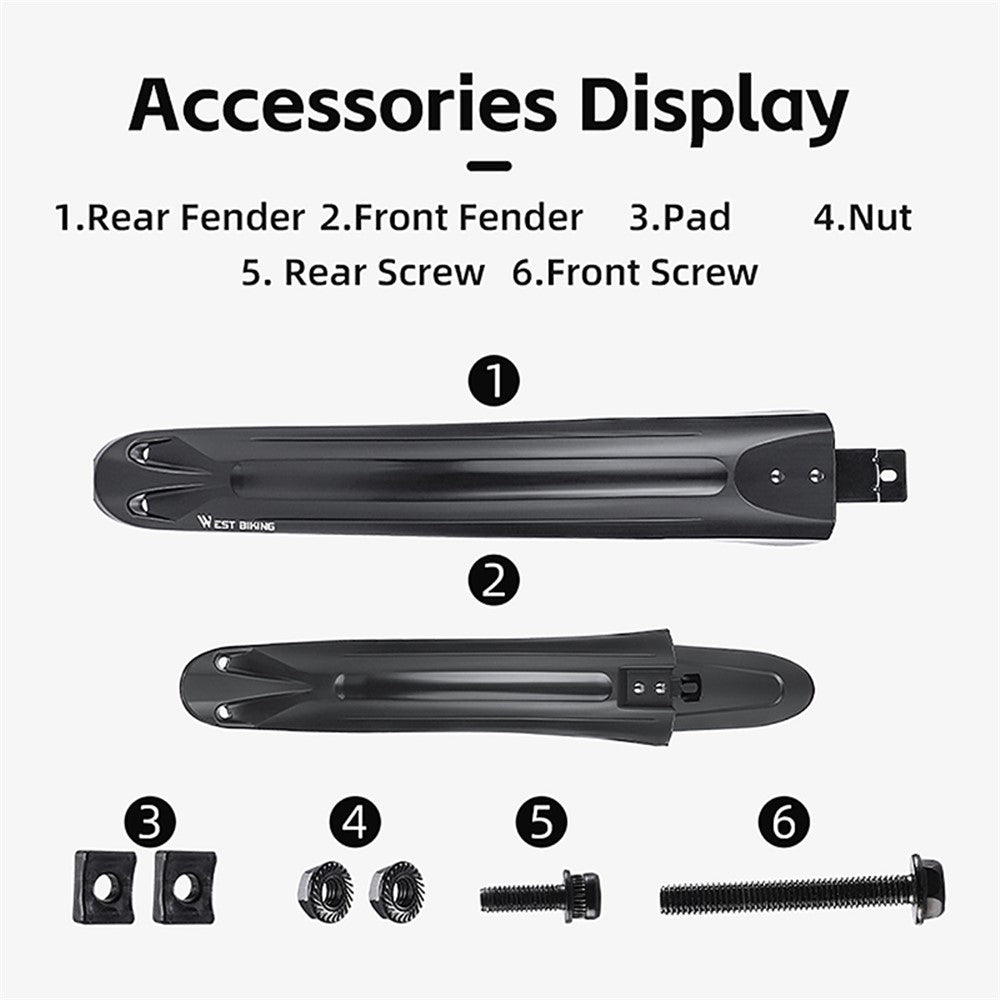 WEST BIKING YP0714028 1 Pair Arc Design Front and Rear Mountain Bike Widened Fenders