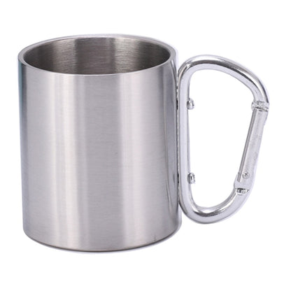220ML Stainless Steel Camping Mug Portable Outdoor Hiking Coffee Cup Drinks Cup with Carabiner (No FDA Certification)