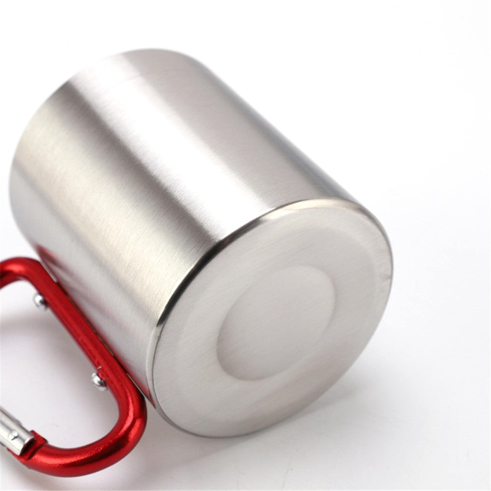220ML Stainless Steel Camping Mug Portable Outdoor Hiking Coffee Cup Drinks Cup with Carabiner (No FDA Certification)