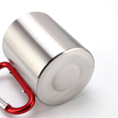 220ML Stainless Steel Camping Mug Portable Outdoor Hiking Coffee Cup Drinks Cup with Carabiner (No FDA Certification)