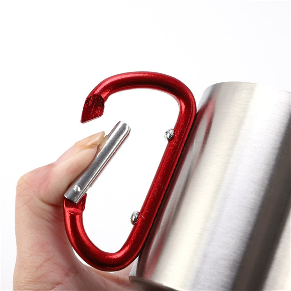 220ML Stainless Steel Camping Mug Portable Outdoor Hiking Coffee Cup Drinks Cup with Carabiner (No FDA Certification)