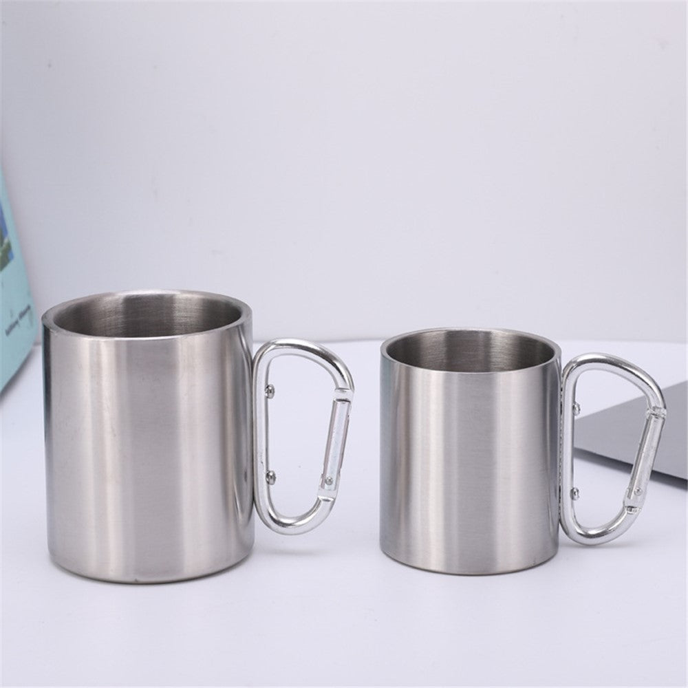 220ML Stainless Steel Camping Mug Portable Outdoor Hiking Coffee Cup Drinks Cup with Carabiner (No FDA Certification)