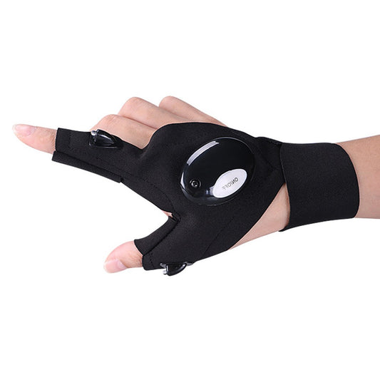 1Pc Left / Right Hand Outdoor Night Fishing Cycling Fingerless Glove with LED Flashlight