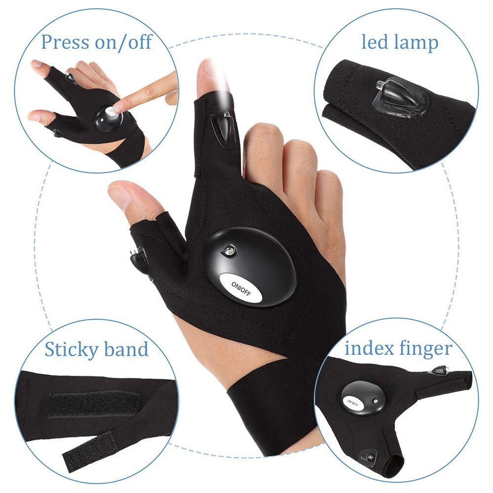 1Pc Left / Right Hand Outdoor Night Fishing Cycling Fingerless Glove with LED Flashlight