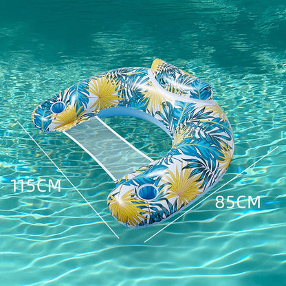 115 x 85cm Leaves Print Swimming Pool Inflatable Float Chair Thick PVC Foldable Water Lounge Seat