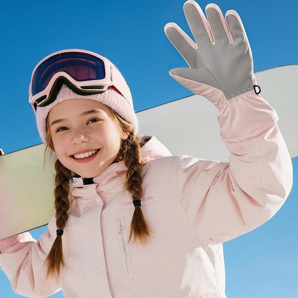 DRST44 1 Pair Cartoon Pattern Ski Gloves for Kids Winter Fleece Lined Windproof Cycling Mittens
