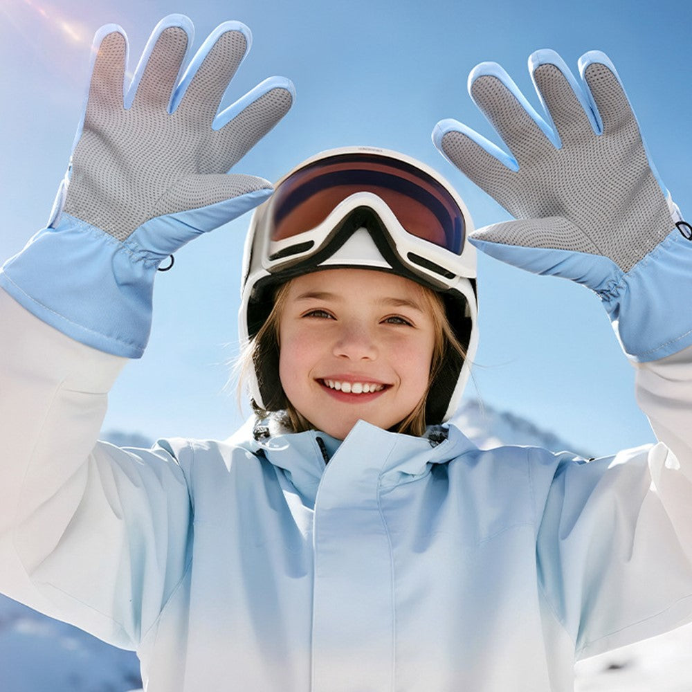 DRST44 1 Pair Cartoon Pattern Ski Gloves for Kids Winter Fleece Lined Windproof Cycling Mittens