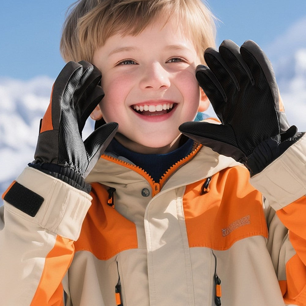 DRST42 Children Winter Cycling Ski Gloves Thickened Plush Lining Windproof Waterproof Warm Mittens