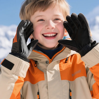 DRST42 Children Winter Cycling Ski Gloves Thickened Plush Lining Windproof Waterproof Warm Mittens