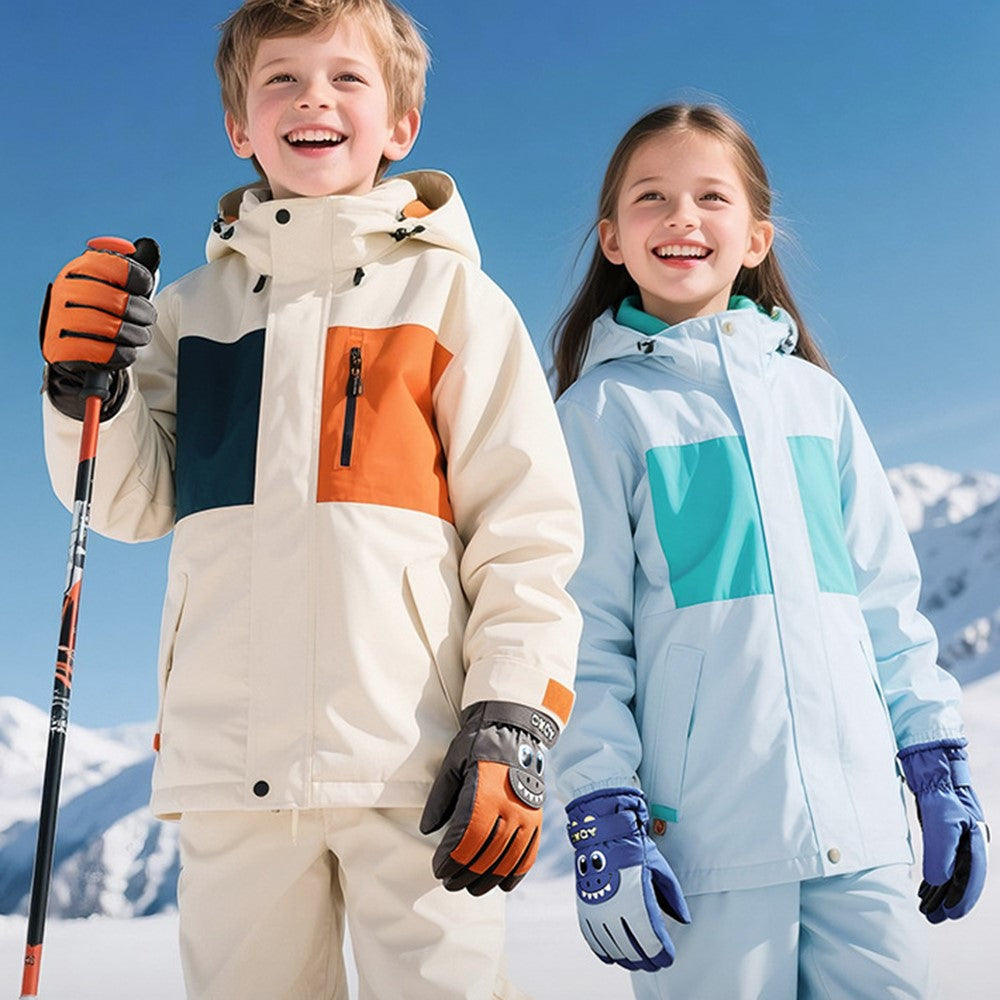 DRST42 Children Winter Cycling Ski Gloves Thickened Plush Lining Windproof Waterproof Warm Mittens