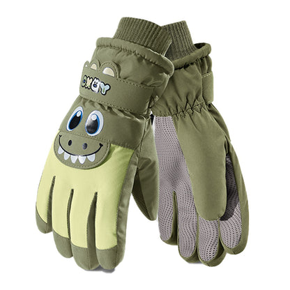 DRST42 Children Winter Cycling Ski Gloves Thickened Plush Lining Windproof Waterproof Warm Mittens