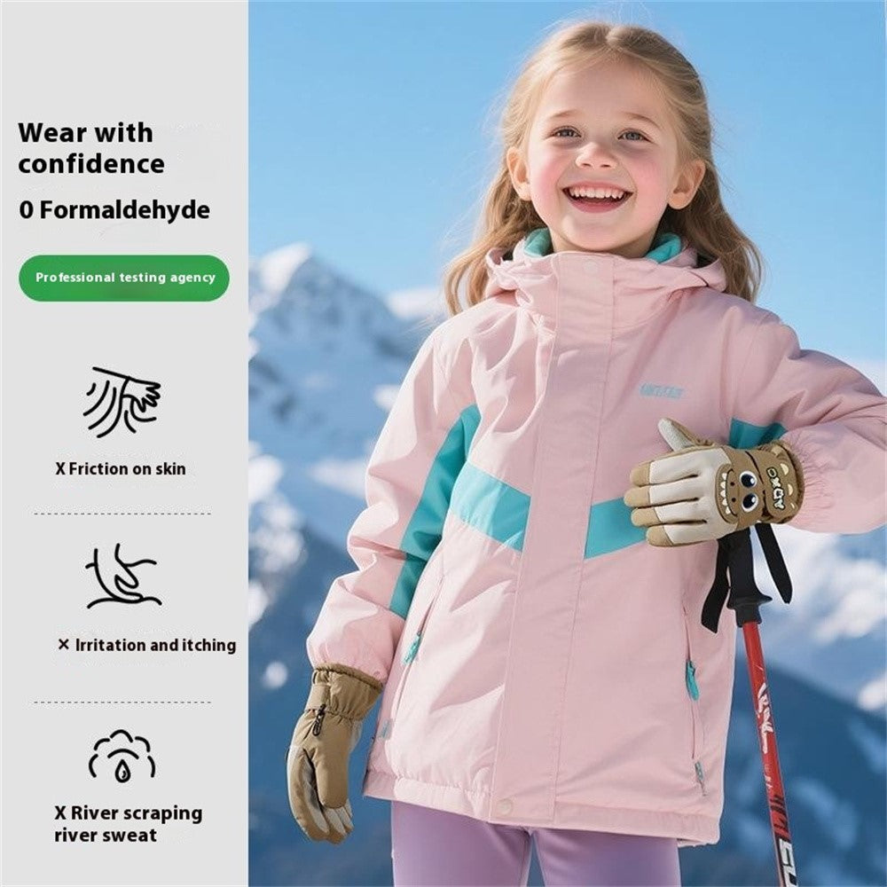 DRST42 Children Winter Cycling Ski Gloves Thickened Plush Lining Windproof Waterproof Warm Mittens