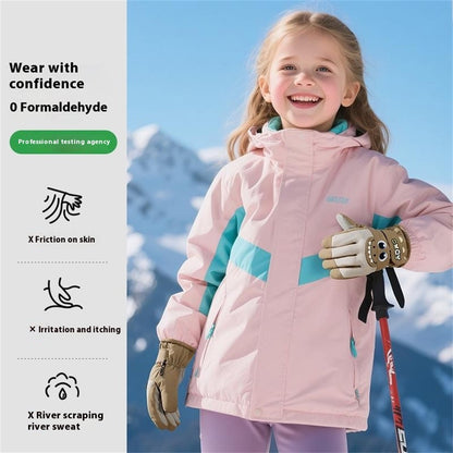 DRST42 Children Winter Cycling Ski Gloves Thickened Plush Lining Windproof Waterproof Warm Mittens