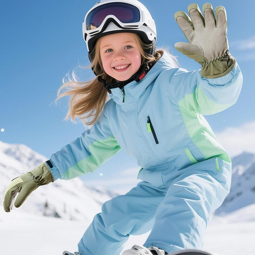 DRST42 Children Winter Cycling Ski Gloves Thickened Plush Lining Windproof Waterproof Warm Mittens