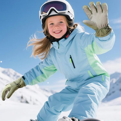 DRST42 Children Winter Cycling Ski Gloves Thickened Plush Lining Windproof Waterproof Warm Mittens
