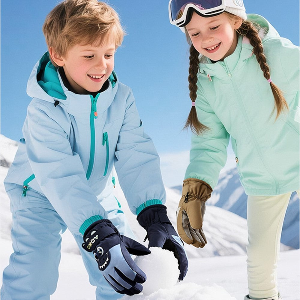 DRST42 Children Winter Cycling Ski Gloves Thickened Plush Lining Windproof Waterproof Warm Mittens