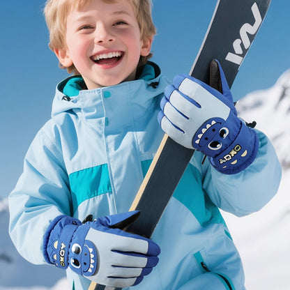 DRST42 Children Winter Cycling Ski Gloves Thickened Plush Lining Windproof Waterproof Warm Mittens