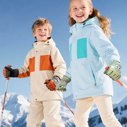 DRST42 Children Winter Cycling Ski Gloves Thickened Plush Lining Windproof Waterproof Warm Mittens