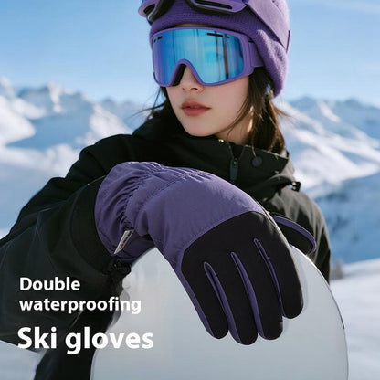 SK45 1 Pair Skiing Winter Outdoor Gloves Waterproof Warm Touchscreen Leather Palm Anti Wear Unisex Gloves