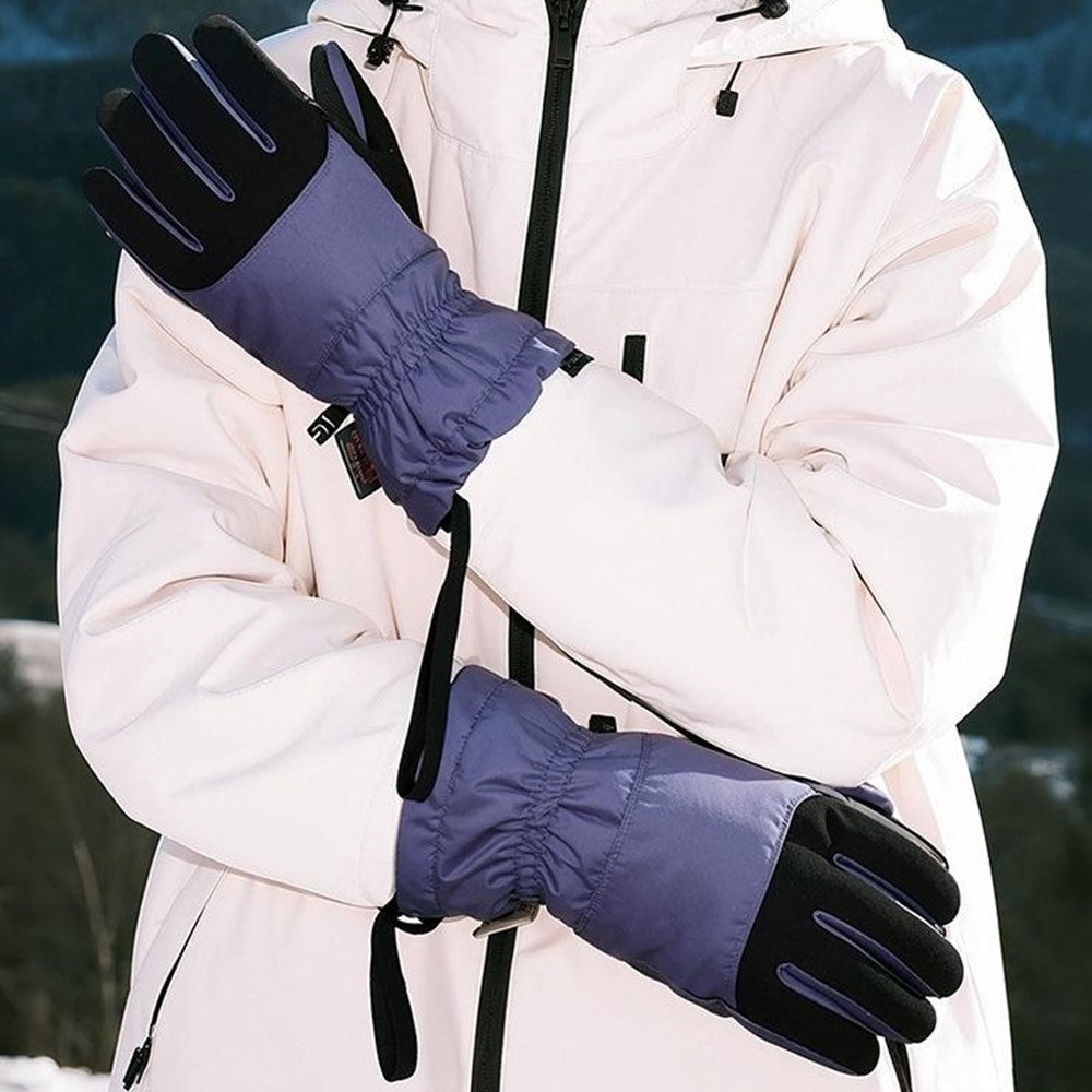 SK45 1 Pair Skiing Winter Outdoor Gloves Waterproof Warm Touchscreen Leather Palm Anti Wear Unisex Gloves