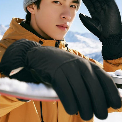 SK45 1 Pair Skiing Winter Outdoor Gloves Waterproof Warm Touchscreen Leather Palm Anti Wear Unisex Gloves