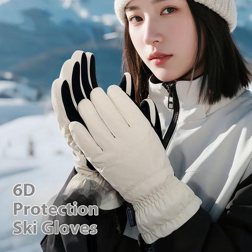 SK45 1 Pair Skiing Winter Outdoor Gloves Waterproof Warm Touchscreen Leather Palm Anti Wear Unisex Gloves
