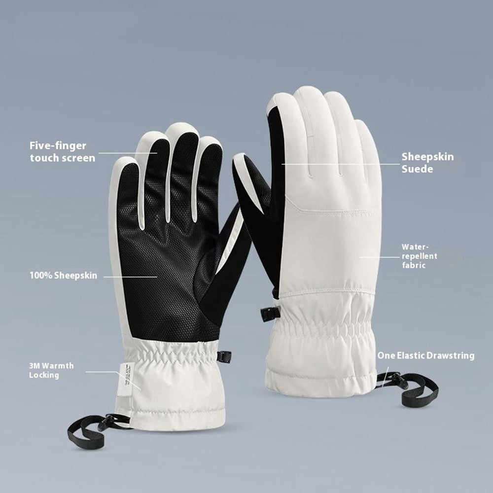 SK45 1 Pair Skiing Winter Outdoor Gloves Waterproof Warm Touchscreen Leather Palm Anti Wear Unisex Gloves