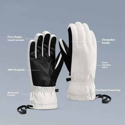 SK45 1 Pair Skiing Winter Outdoor Gloves Waterproof Warm Touchscreen Leather Palm Anti Wear Unisex Gloves