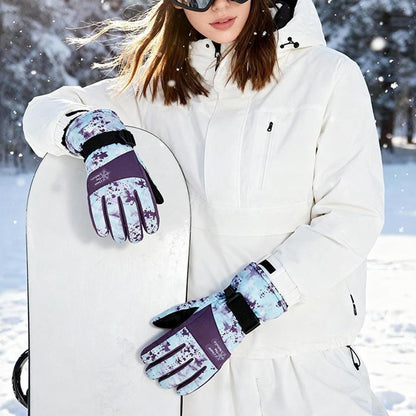1 Pair Waterproof Winter Outdoor Ski Gloves Windproof Touchscreen Warm Gloves with Thermal Fleece Lining for Cycling Cold Weather