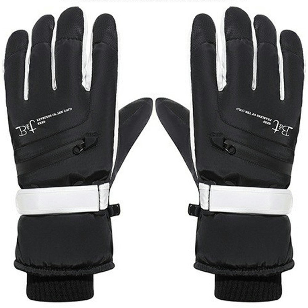 1 Pair Unisex Winter Touchscreen Zipper Gloves Waterproof Fleece Liner Anti-slip PU Palm Mittens for Outdoor Sports