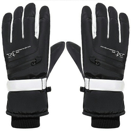 1 Pair Unisex Winter Touchscreen Zipper Gloves Waterproof Fleece Liner Anti-slip PU Palm Mittens for Outdoor Sports