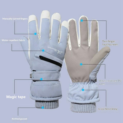 1 Pair Unisex Winter Touchscreen Zipper Gloves Waterproof Fleece Liner Anti-slip PU Palm Mittens for Outdoor Sports